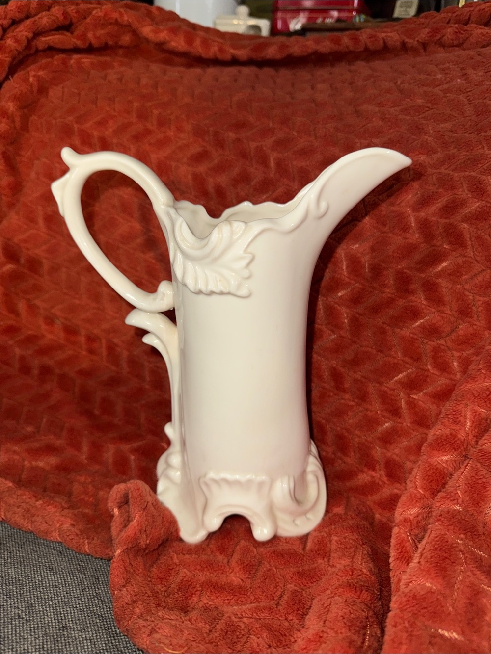 Vintage Kaldun & Bogle White Ceramic Pitcher -Victorian Style with Scalloped Rim